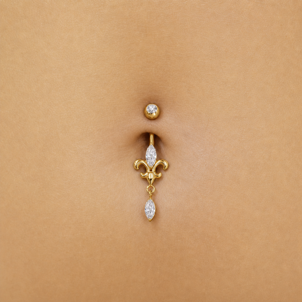 [TOPOSH-LEGACY-LAYOUT-REPAIR-20260717-LEGACY31:TP-BBR-IN-GD-14G10-T5-CLCZ-048:02] Clear CZ Titanium Belly Button Ring – Gold, 10+5mm | 02_model_white