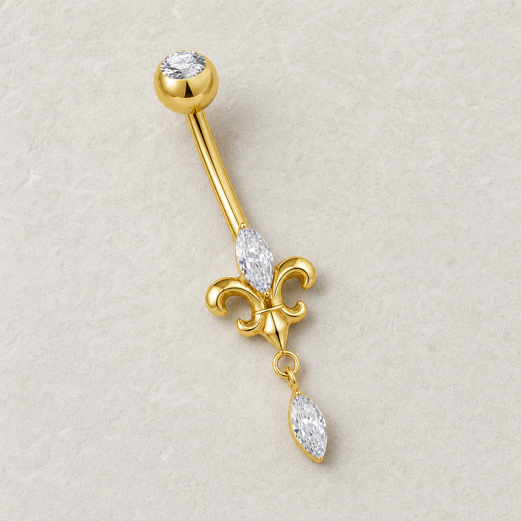 [TOPOSH-LEGACY-LAYOUT-REPAIR-20260717-LEGACY31:TP-BBR-IN-GD-14G10-T5-CLCZ-048:06] Clear CZ Titanium Belly Button Ring – Gold, 10+5mm | 06_accessory_flatlay