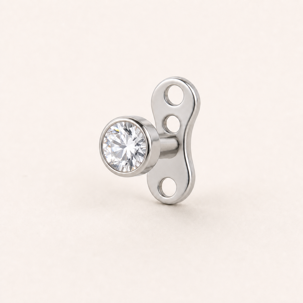 [TOPOSH-ROLE-ORDER-CLEANUP-20260717-BATCH08:TP-DM-IN-SIL-14G2.5-T3-CLCZ-036:01] Clear CZ Titanium Dermal Top – Silver | 01_primary_product_bg