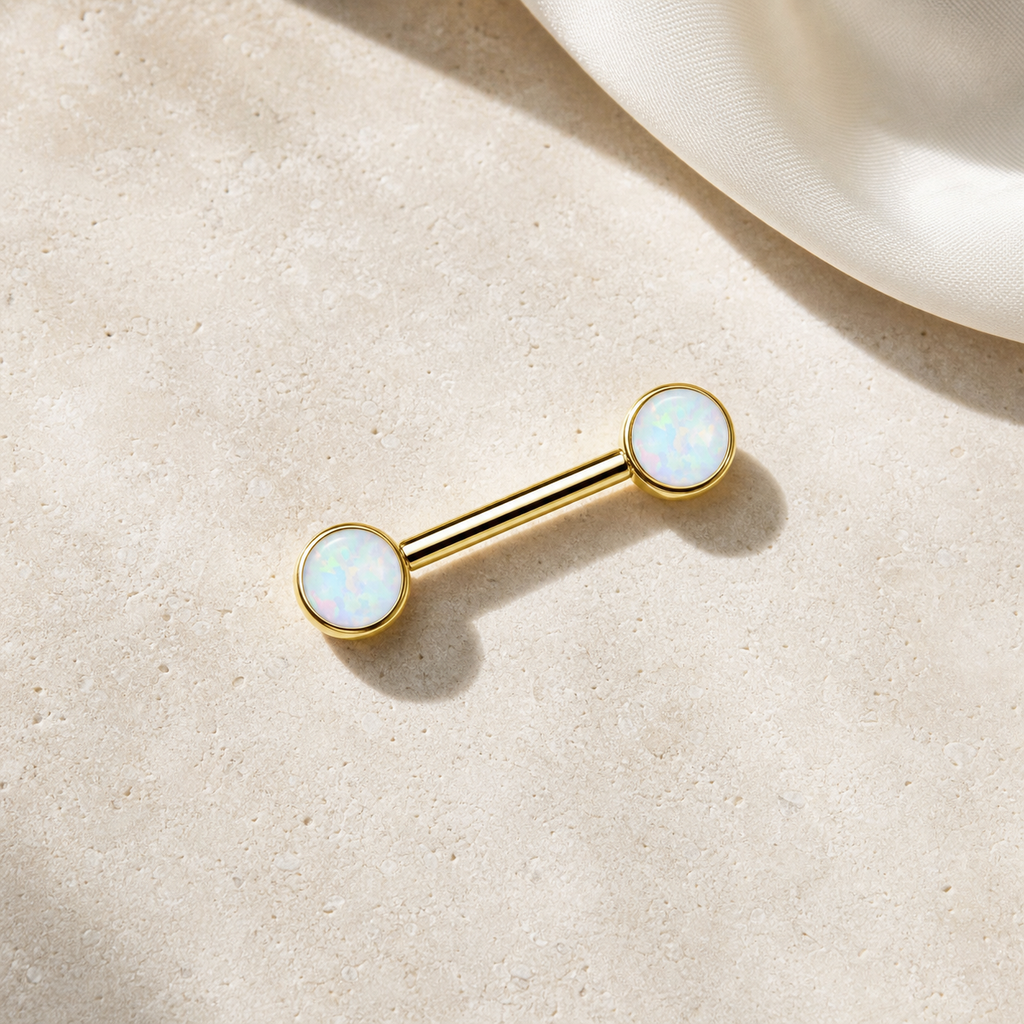 [TOPOSH-FULLSCORE-V4-20260711:TP-NP-TH-GD-14G16-B5-B5-OP17-006:06] Implant Grade Titanium - Nipple Ring - Gold - OP17 - 14G (1.6 x 16+5+5 mm) - flatlay styling