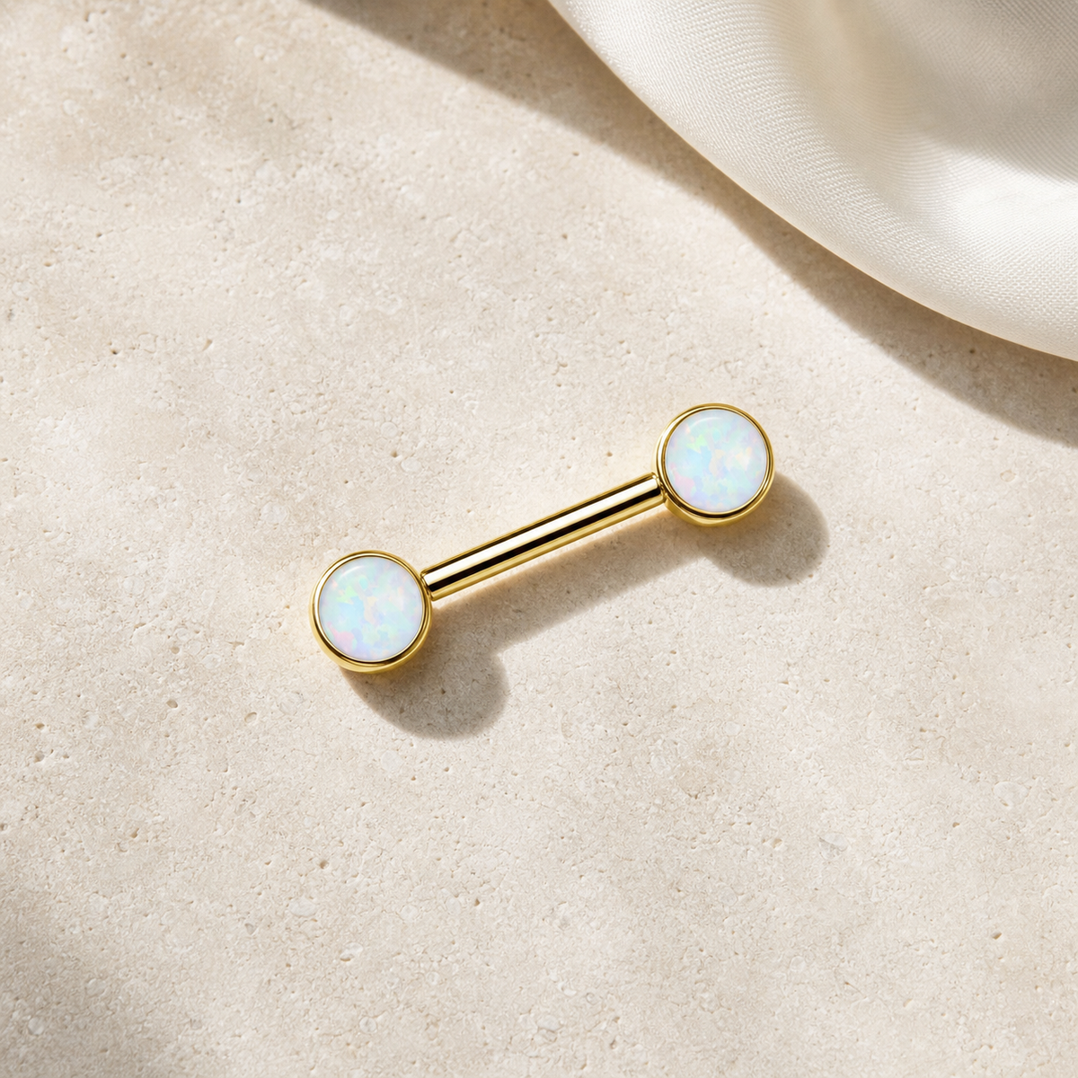 [TOPOSH-FULLSCORE-V4-20260711:TP-NP-TH-GD-14G16-B5-B5-OP17-006:06] Implant Grade Titanium - Nipple Ring - Gold - OP17 - 14G (1.6 x 16+5+5 mm) - flatlay styling