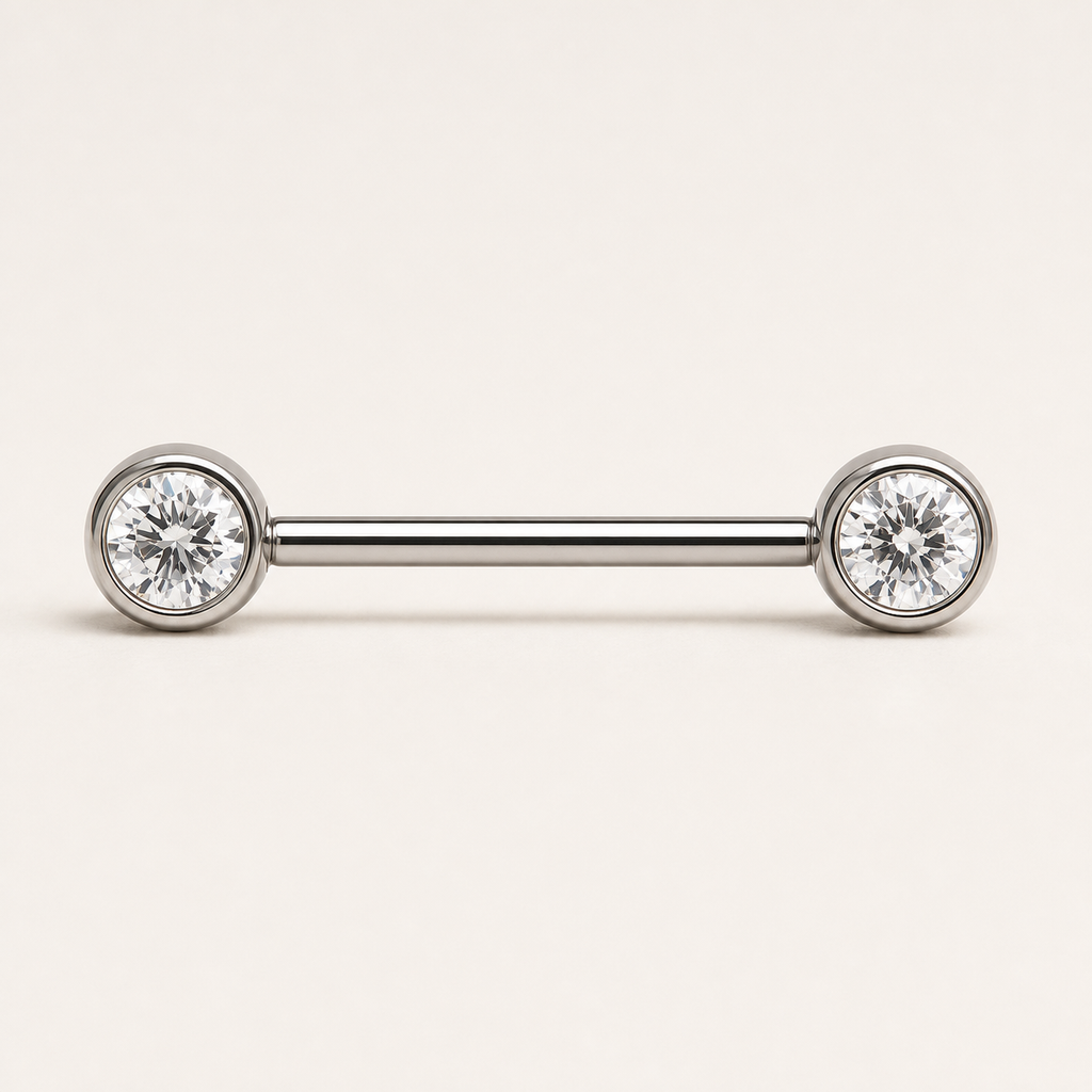 [TOPOSH-FULLSCORE-V4-20260711:TP-NP-TH-SIL-14G14-B5-B5-CLCZ-005:05] Implant Grade Titanium - Nipple Ring - Silver - Clear CZ - 14G (1.6 x 14+5+5 mm) - side profile detail