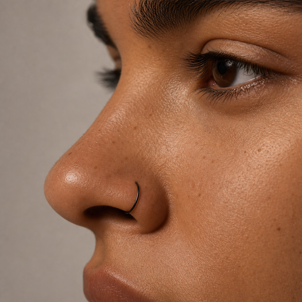 [TOPOSH-ROLE-ORDER-CLEANUP-20260717-BATCH11:TP-NS-BK-20G8-PLN-001:04] Titanium Nose Hoop – Black | 04_model_asian