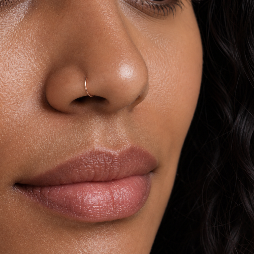 [TOPOSH-ROLE-ORDER-CLEANUP-20260717-BATCH11:TP-NS-RG-18G8-PLN-008:04] Titanium Nose Hoop – Rose Gold | 04_model_asian