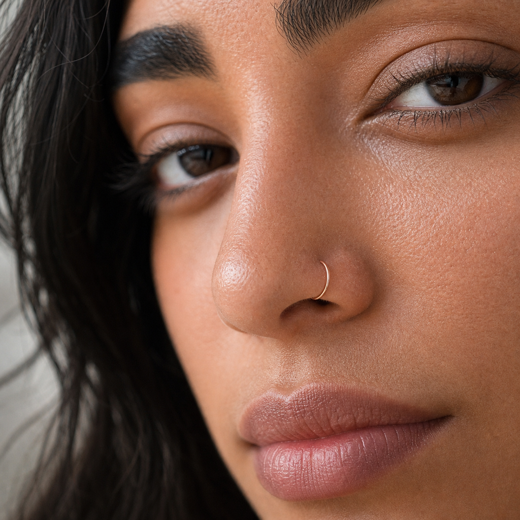 [TOPOSH-ROLE-ORDER-CLEANUP-20260717-BATCH12:TP-NS-RG-18G8-PLN-662:04] Titanium Nose Hoop – Rose Gold | 04_model_asian