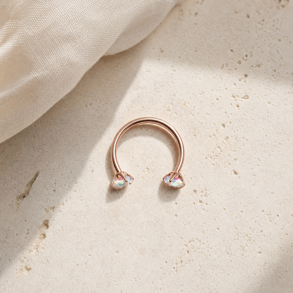 [TOPOSH-ROLE-ORDER-CLEANUP-20260717-BATCH09:TP-HS-TH-RG-18G8-ABCZ-450:06] Aurora CZ Titanium Horseshoe Ring – Rose Gold, 8mm | 06_accessory_flatlay