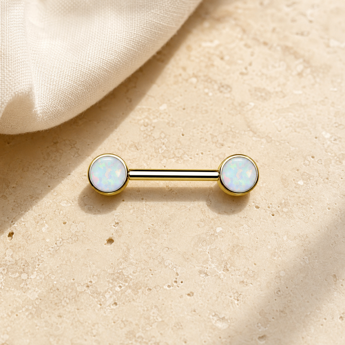 [TOPOSH-FULLSCORE-V5-20260712:TP-NP-TH-GD-14G12-B5-B5-OP17-004:06] Implant Grade Titanium - Nipple Ring - Gold - OP17 - 14G (1.6 x 12+5+5 mm) - flatlay styling