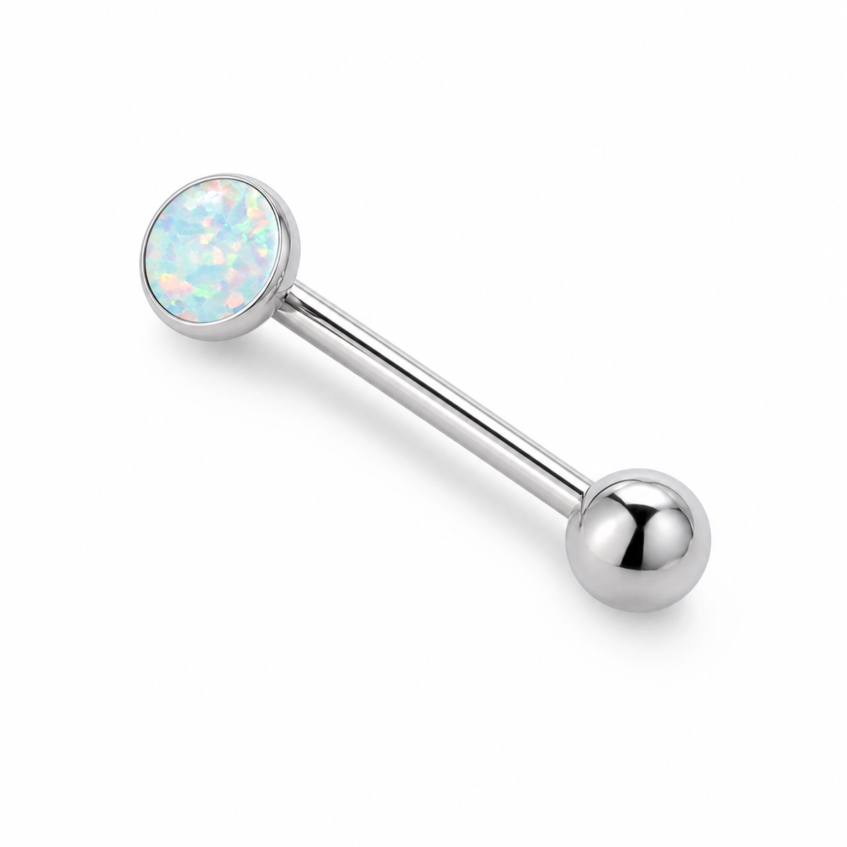 [TOPOSH-ROLE-ORDER-CLEANUP-20260717-BATCH15:TP-TR-TH-SIL-14G16-OP17-017:01] White Opal Titanium Tongue Barbell – Silver | 01_primary_product_bg