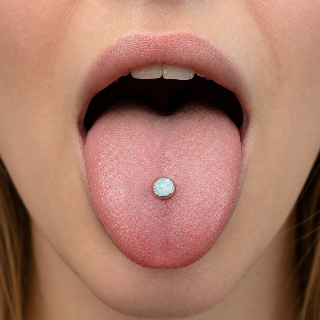 [TOPOSH-ROLE-ORDER-CLEANUP-20260717-BATCH15:TP-TR-TH-SIL-14G16-OP17-017:02] White Opal Titanium Tongue Barbell – Silver | 02_model_white