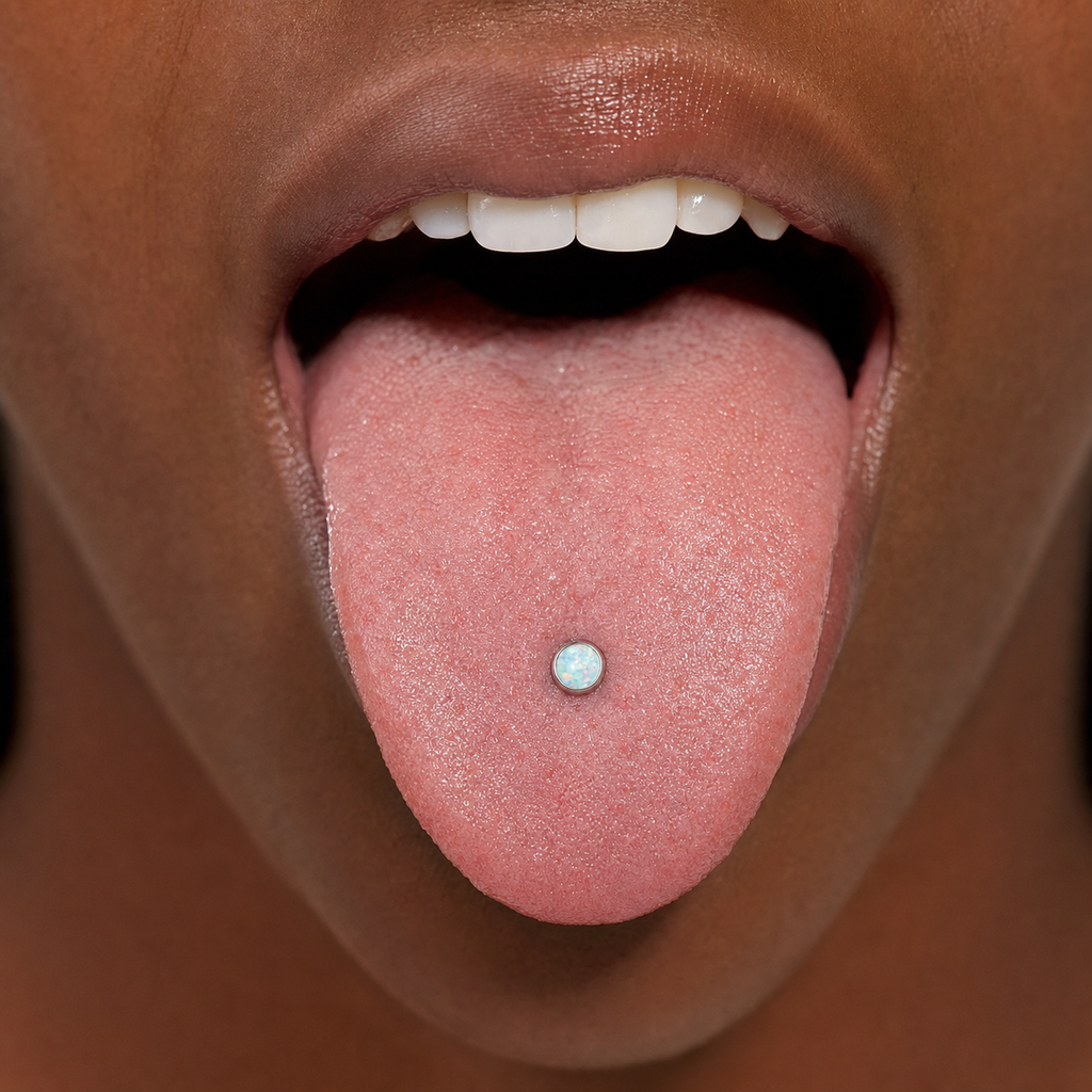 [TOPOSH-ROLE-ORDER-CLEANUP-20260717-BATCH15:TP-TR-TH-SIL-14G16-OP17-017:03] White Opal Titanium Tongue Barbell – Silver | 03_model_black