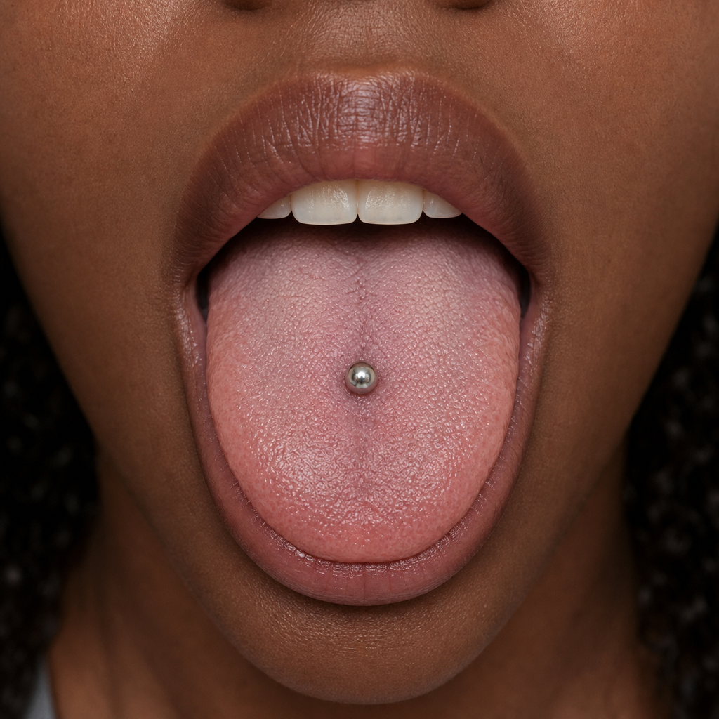 [TOPOSH-LEGACY-LAYOUT-REPAIR-20260717-LEGACY32:TP-TR-IN-SIL-14G14-B5-B5-PLN-3407:03] Ball Titanium Tongue Barbell – Silver, 14+5+5mm | 03_model_black