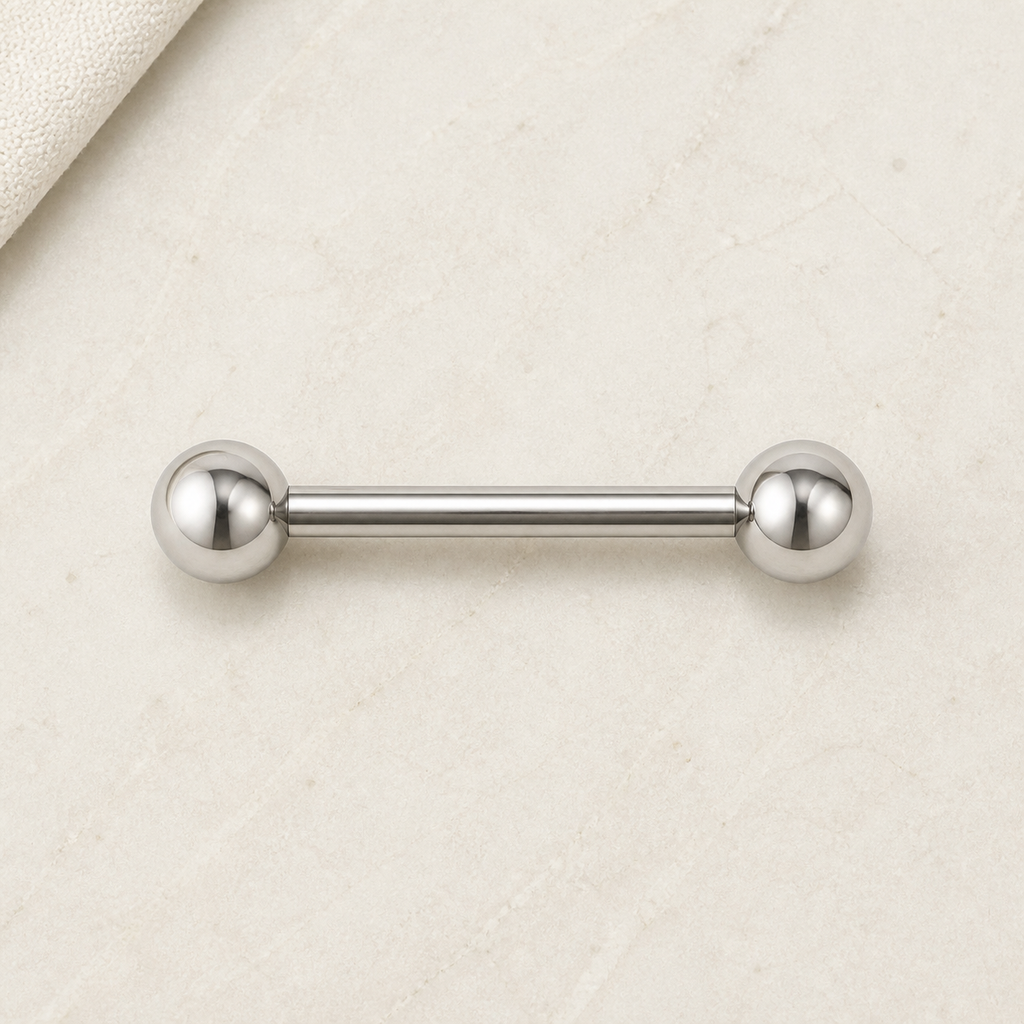 [TOPOSH-LEGACY-LAYOUT-REPAIR-20260717-LEGACY32:TP-TR-IN-SIL-14G14-B5-B5-PLN-3407:06] Ball Titanium Tongue Barbell – Silver, 14+5+5mm | 06_accessory_flatlay