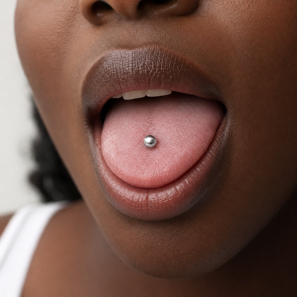 [TOPOSH-LEGACY-LAYOUT-REPAIR-20260717-LEGACY32:TP-TR-IN-SIL-14G16-B5-B5-PLN-315:03] Ball Titanium Tongue Barbell – Silver, 16+5+5mm | 03_model_black