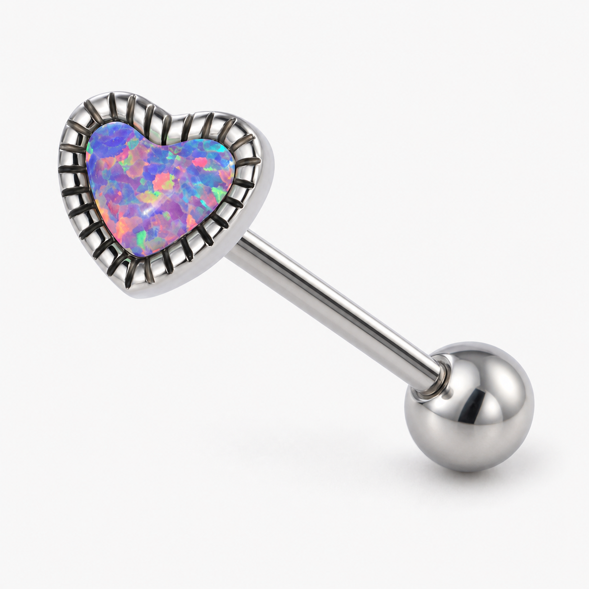 [TOPOSH-LEGACY-LAYOUT-REPAIR-20260717-LEGACY32:TP-TR-IN-SIL-14G16-T6-OP38-004:01] Heart Purple Opal Titanium Tongue Barbell – Silver | 01_primary_product_bg