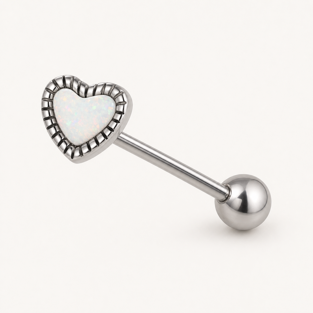 [TOPOSH-LEGACY-LAYOUT-REPAIR-20260717-LEGACY32:TP-TR-IN-SIL-14G16-T6-SW234-005:01] Heart White Opal Titanium Tongue Barbell – Silver | 01_primary_product_bg