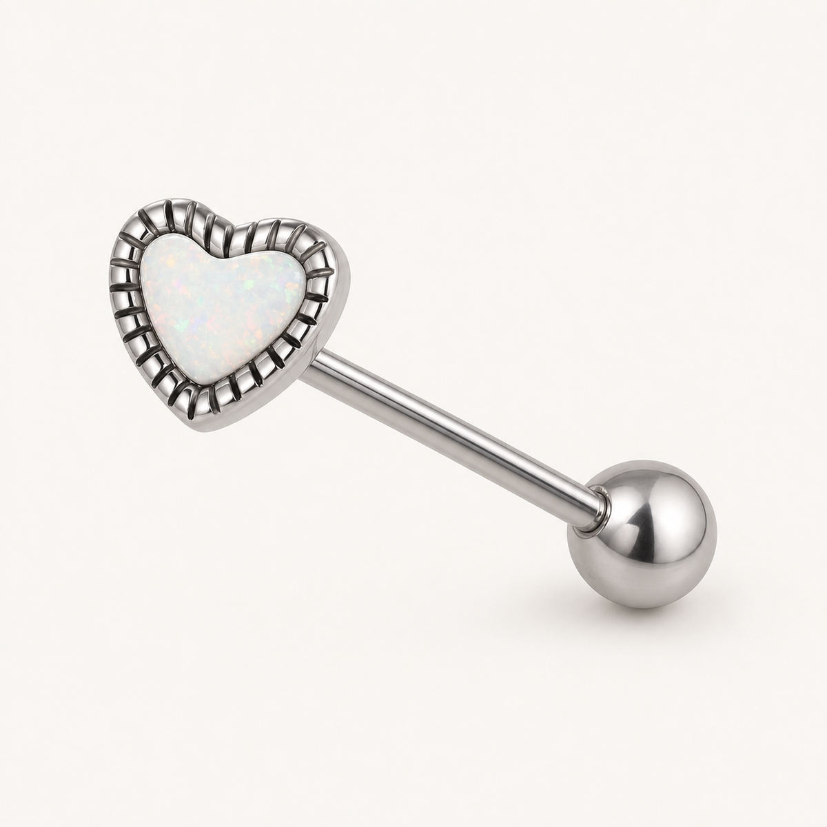[TOPOSH-LEGACY-LAYOUT-REPAIR-20260717-LEGACY32:TP-TR-IN-SIL-14G16-T6-SW234-005:01] Heart White Opal Titanium Tongue Barbell – Silver | 01_primary_product_bg
