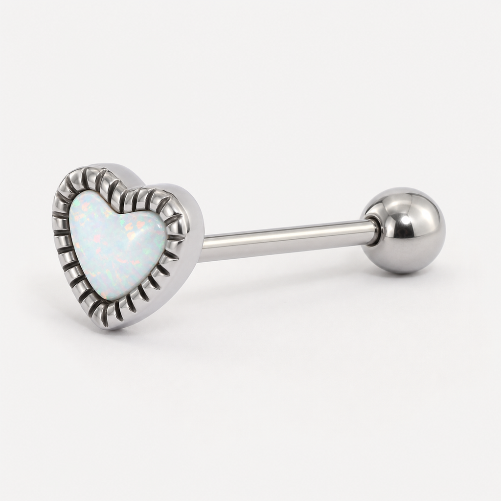 [TOPOSH-LEGACY-LAYOUT-REPAIR-20260717-LEGACY32:TP-TR-IN-SIL-14G16-T6-SW234-005:05] Heart White Opal Titanium Tongue Barbell – Silver | 05_product_angles
