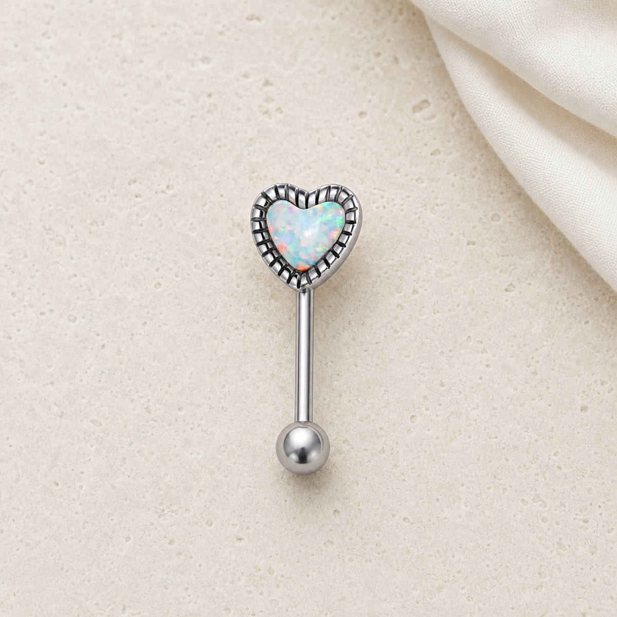 [TOPOSH-LEGACY-LAYOUT-REPAIR-20260717-LEGACY32:TP-TR-IN-SIL-14G16-T6-SW234-005:06] Heart White Opal Titanium Tongue Barbell – Silver | 06_accessory_flatlay