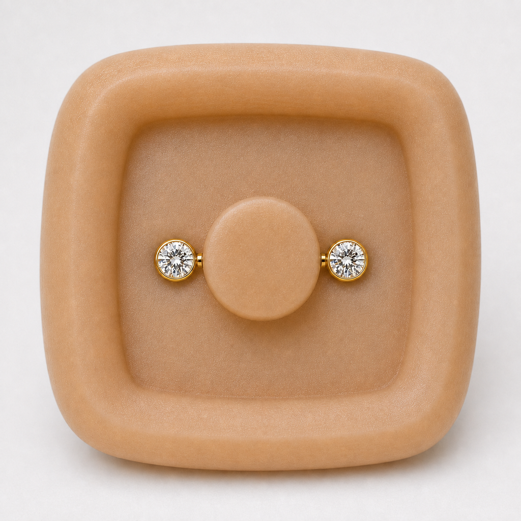 [TOPOSH-FULLSCORE-V7-20260712:TP-NP-IN-24K-14G14-B4-B4-CLCZ-144:04] Implant Grade Titanium - Nipple Ring - 24K Gold - Clear CZ - 14G (1.6 x 14+4+4 mm) - back profile
