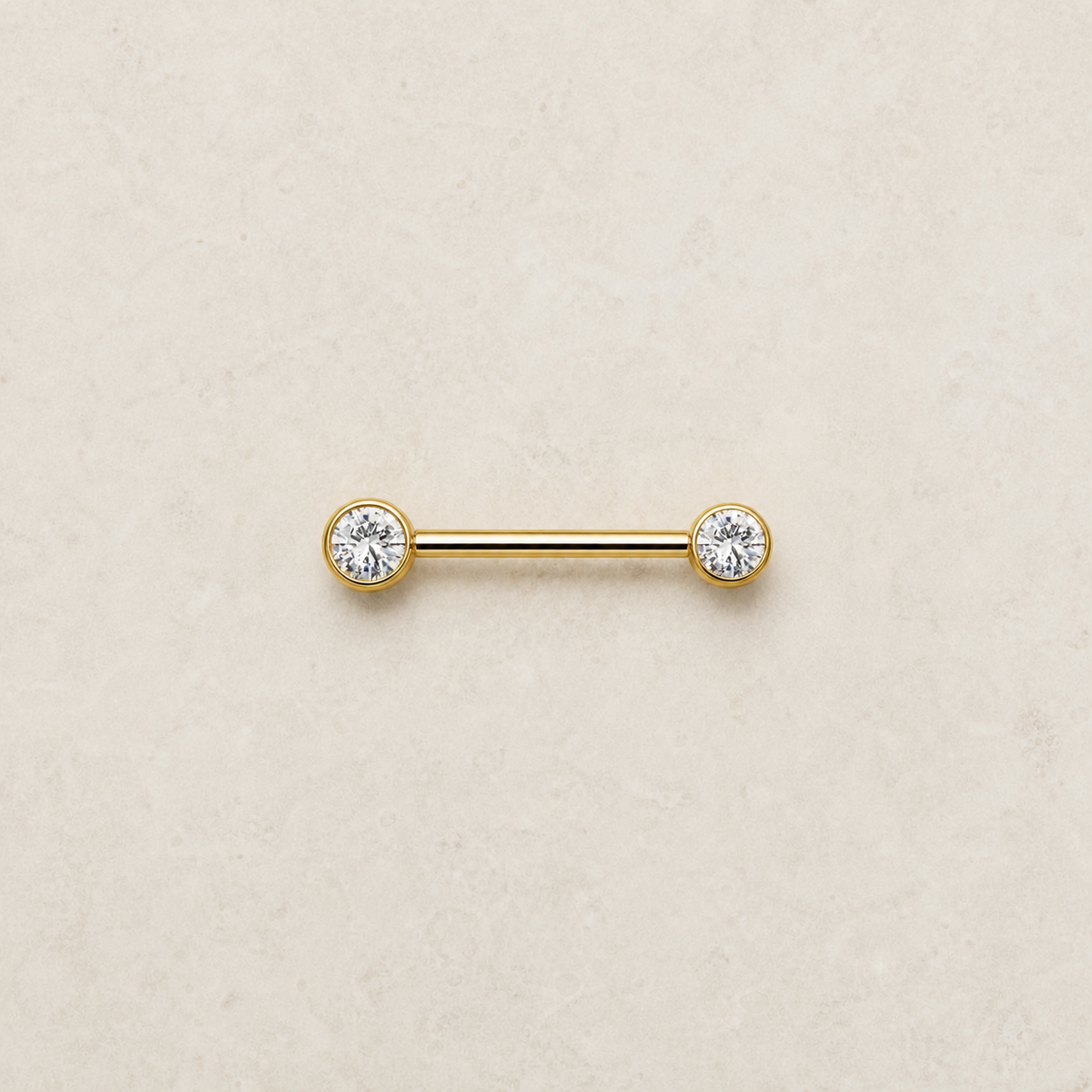 [TOPOSH-FULLSCORE-V7-20260712:TP-NP-IN-24K-14G14-B4-B4-CLCZ-144:06] Implant Grade Titanium - Nipple Ring - 24K Gold - Clear CZ - 14G (1.6 x 14+4+4 mm) - flatlay styling