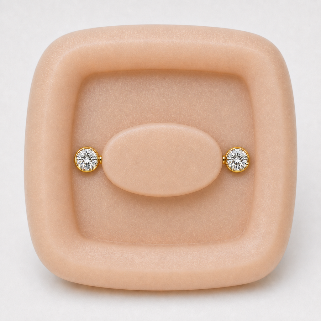 [TOPOSH-FULLSCORE-V7-20260712:TP-NP-IN-GD-14G14-B5-B5-CLCZ-097:02] Implant Grade Titanium - Nipple Ring - Gold - Clear CZ - 14G (1.6 x 14+5+5 mm) - product angle
