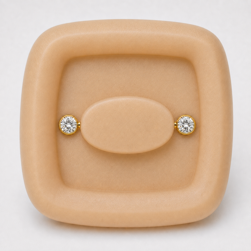[TOPOSH-FULLSCORE-V7-20260712:TP-NP-IN-GD-14G14-B5-B5-CLCZ-097:04] Implant Grade Titanium - Nipple Ring - Gold - Clear CZ - 14G (1.6 x 14+5+5 mm) - back profile