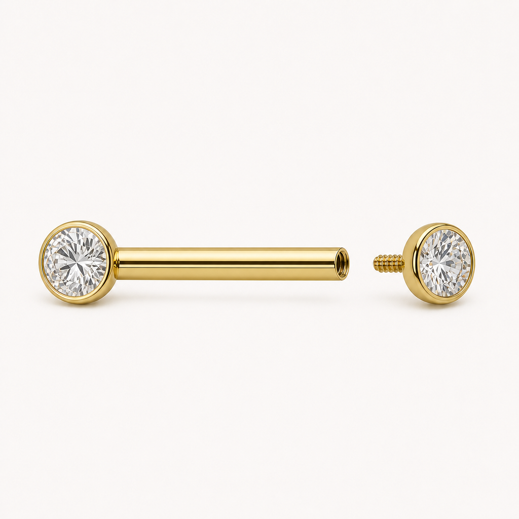[TOPOSH-FULLSCORE-V7-20260712:TP-NP-IN-GD-14G14-B5-B5-CLCZ-097:05] Implant Grade Titanium - Nipple Ring - Gold - Clear CZ - 14G (1.6 x 14+5+5 mm) - internal thread mechanism