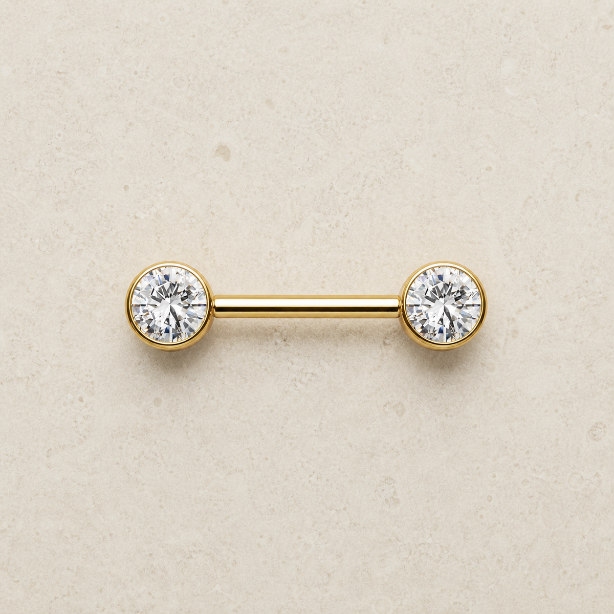 [TOPOSH-FULLSCORE-V7-20260712:TP-NP-IN-GD-14G14-B5-B5-CLCZ-097:06] Implant Grade Titanium - Nipple Ring - Gold - Clear CZ - 14G (1.6 x 14+5+5 mm) - flatlay styling