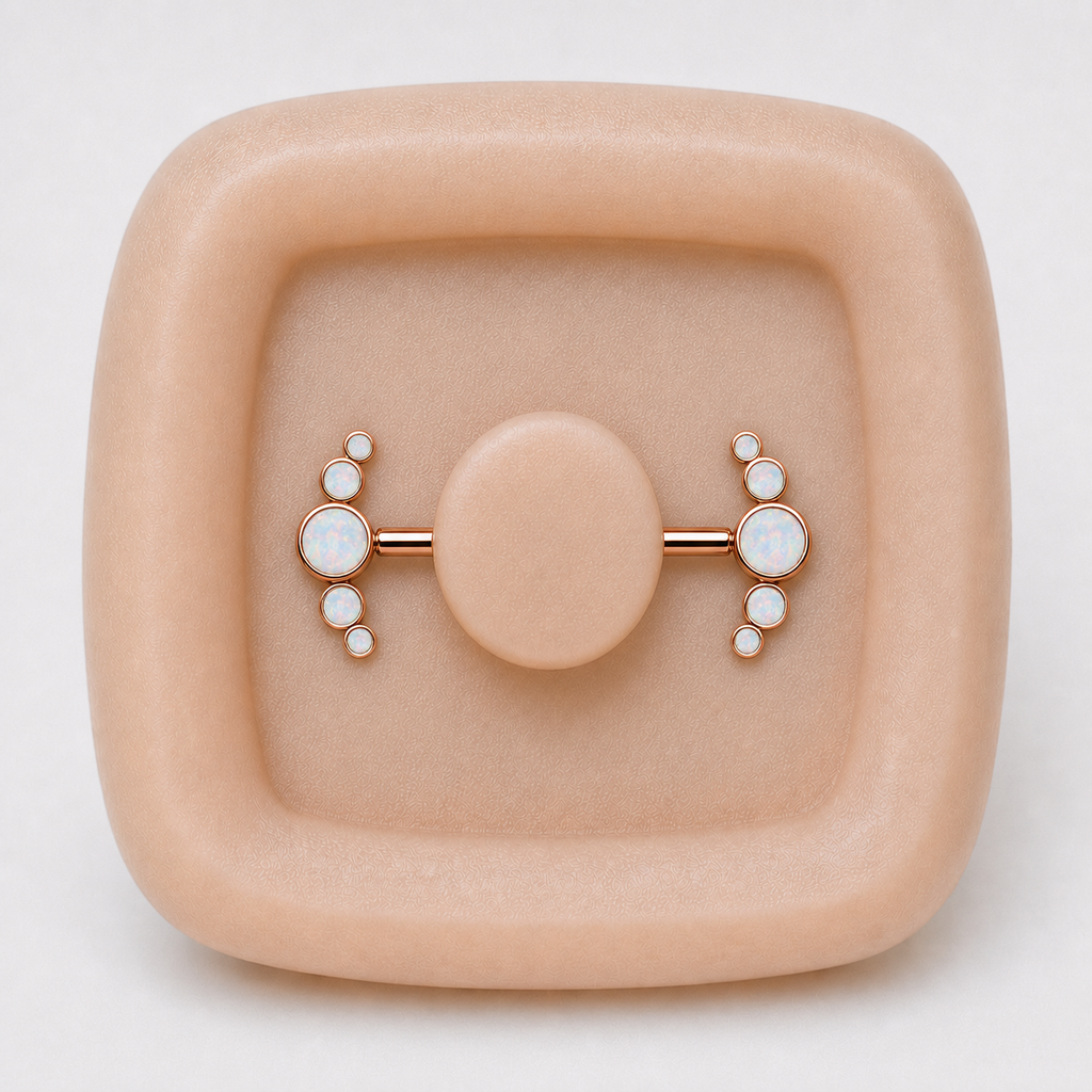[TOPOSH-FULLSCORE-V7-20260712:TP-NP-IN-RG-14G14-OP17-026:02] Implant Grade Titanium - Nipple Ring - Rose Gold - OP17 - 14G (1.6 x 14 mm) - product angle