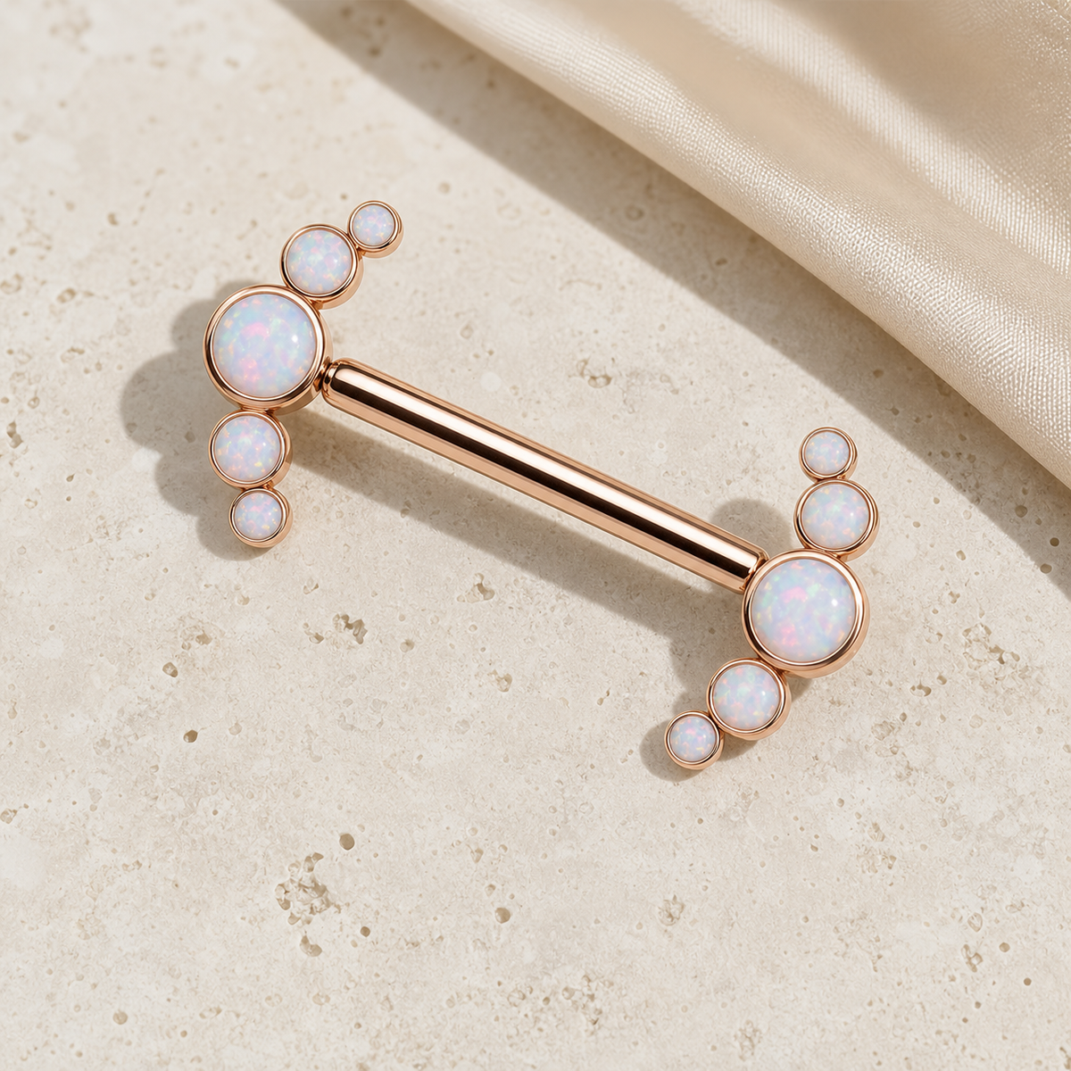 [TOPOSH-FULLSCORE-V7-20260712:TP-NP-IN-RG-14G14-OP17-026:06] Implant Grade Titanium - Nipple Ring - Rose Gold - OP17 - 14G (1.6 x 14 mm) - flatlay styling
