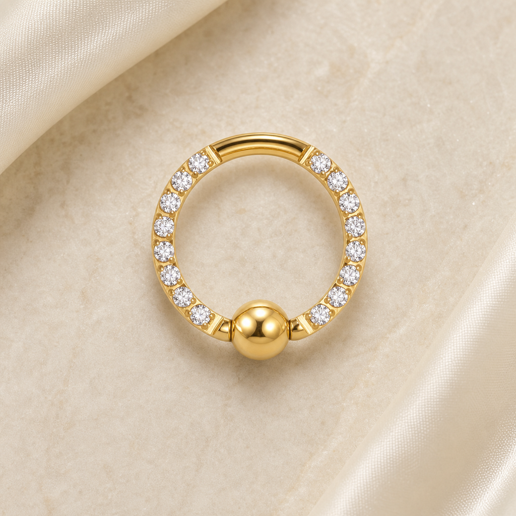 [TOPOSH-LEGACY-LAYOUT-REPAIR-20260717-LEGACY15:TP-BCR-GD-16G8-CLCZ-004:06] Pavé Clear CZ Titanium Captive Bead Ring – Gold | 06_accessory_flatlay