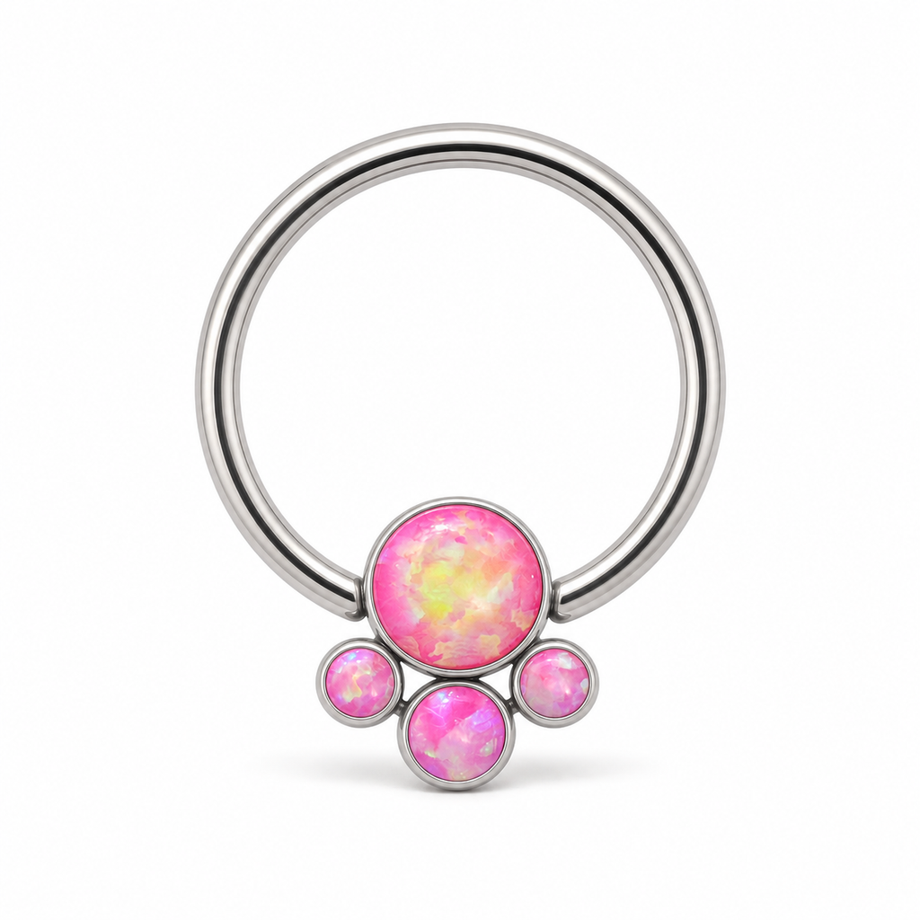 [TOPOSH-LEGACY-LAYOUT-REPAIR-20260717-LEGACY16:TP-BCR-SIL-16G8-T4-OP42-006:01] Flower Cluster Pink Opal Titanium Captive Bead Ring – Silver | 01_primary_product_bg
