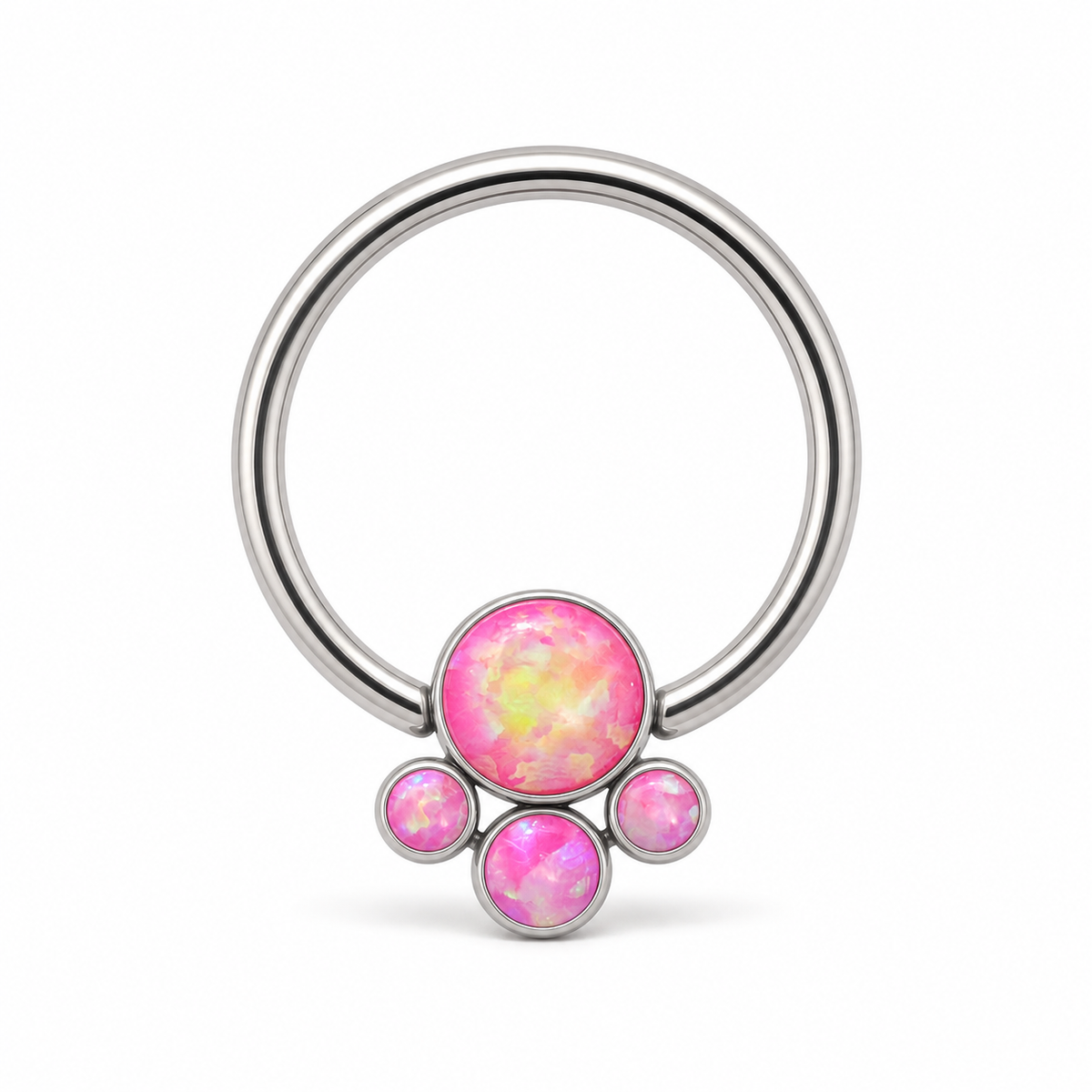 [TOPOSH-LEGACY-LAYOUT-REPAIR-20260717-LEGACY16:TP-BCR-SIL-16G8-T4-OP42-006:01] Flower Cluster Pink Opal Titanium Captive Bead Ring – Silver | 01_primary_product_bg