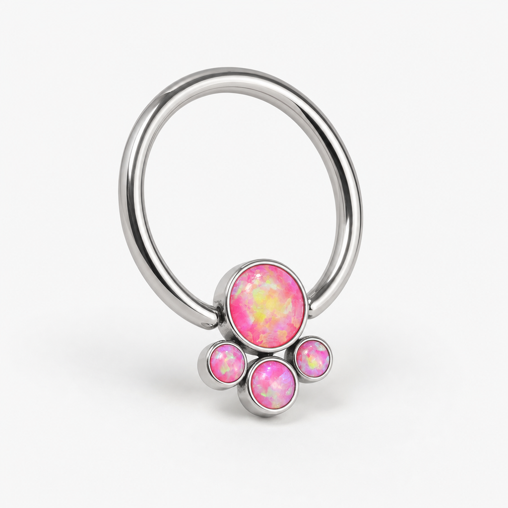 [TOPOSH-LEGACY-LAYOUT-REPAIR-20260717-LEGACY16:TP-BCR-SIL-16G8-T4-OP42-006:05] Flower Cluster Pink Opal Titanium Captive Bead Ring – Silver | 05_product_angles