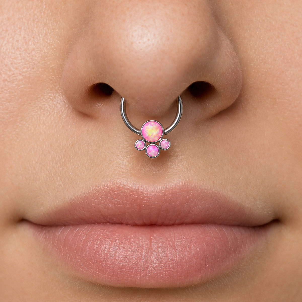 [TOPOSH-LEGACY-LAYOUT-REPAIR-20260717-LEGACY16:TP-BCR-SIL-16G8-T4-OP42-006:02] Flower Cluster Pink Opal Titanium Captive Bead Ring – Silver | 02_model_white