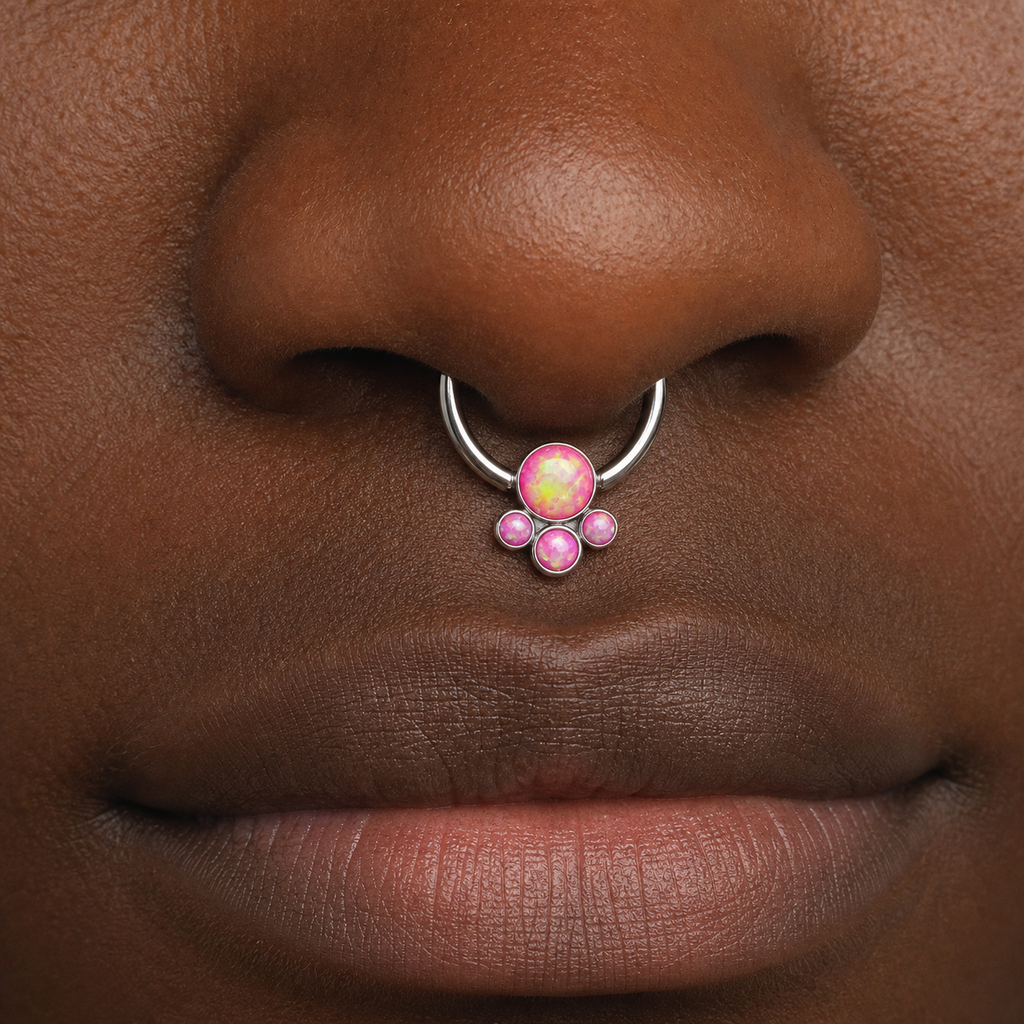 [TOPOSH-LEGACY-LAYOUT-REPAIR-20260717-LEGACY16:TP-BCR-SIL-16G8-T4-OP42-006:03] Flower Cluster Pink Opal Titanium Captive Bead Ring – Silver | 03_model_black