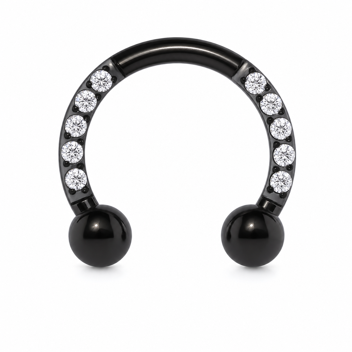 [TOPOSH-LEGACY-LAYOUT-REPAIR-20260717-LEGACY19:TP-HS-EX-BK-16G8-B3-B3-CLCZ-002:01] Clear CZ Titanium Horseshoe Ring – Black | 01_primary_product_bg