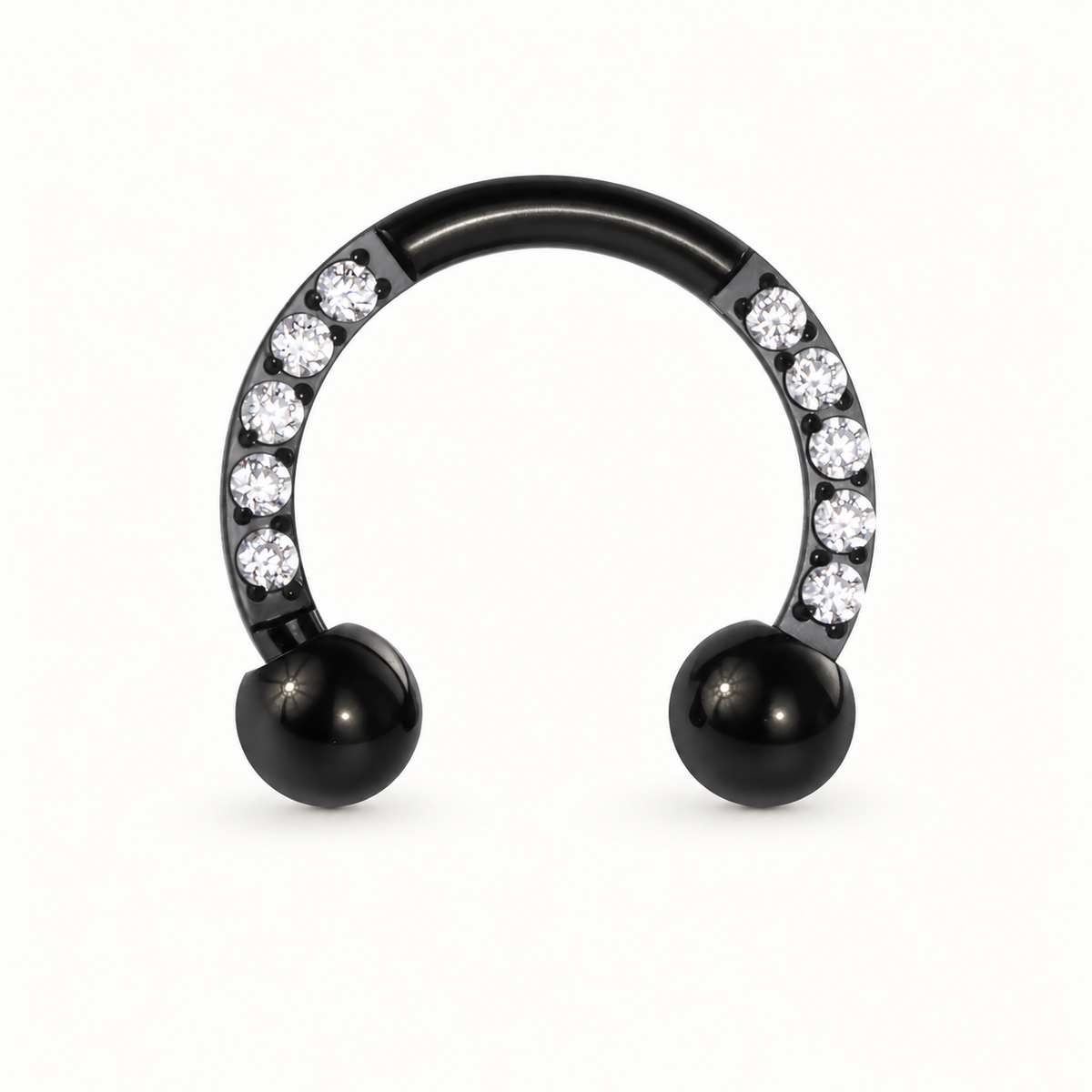[TOPOSH-LEGACY-LAYOUT-REPAIR-20260717-LEGACY19:TP-HS-EX-BK-16G8-B3-B3-CLCZ-022:01] Clear CZ Titanium Horseshoe Ring – Black | 01_primary_product_bg