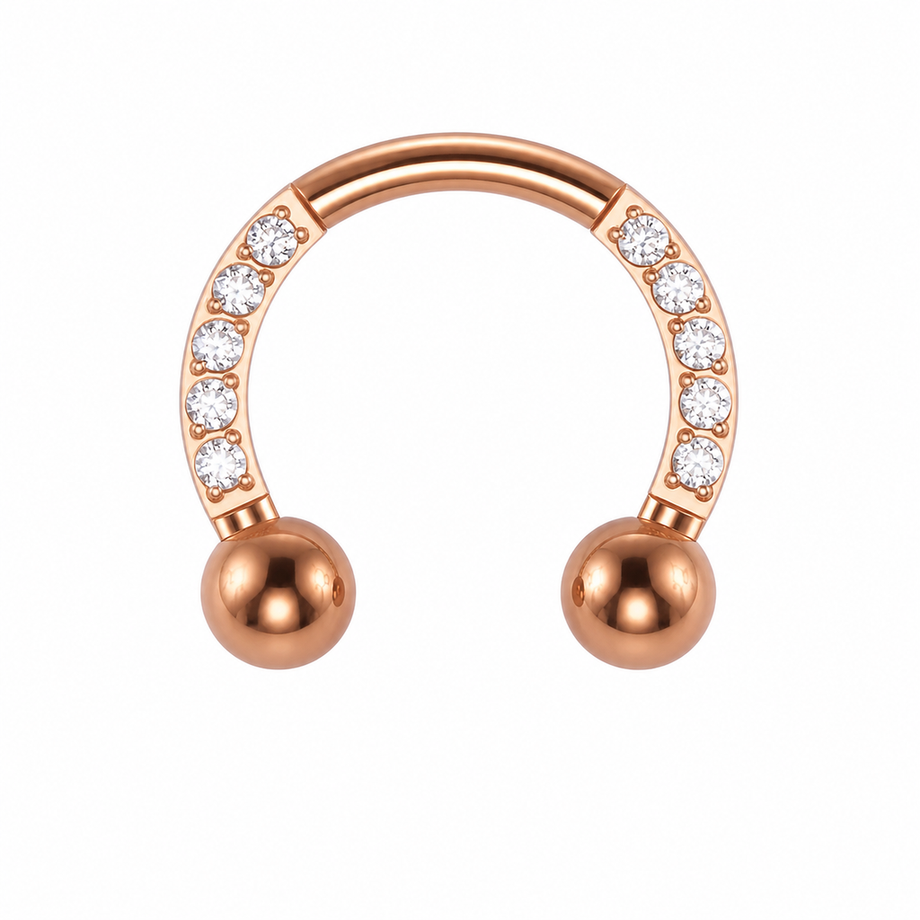 [TOPOSH-LEGACY-LAYOUT-REPAIR-20260717-LEGACY20:TP-HS-EX-RG-16G8-B3-B3-CLCZ-024:01] Clear CZ Titanium Horseshoe Ring – Rose Gold | 01_primary_product_bg