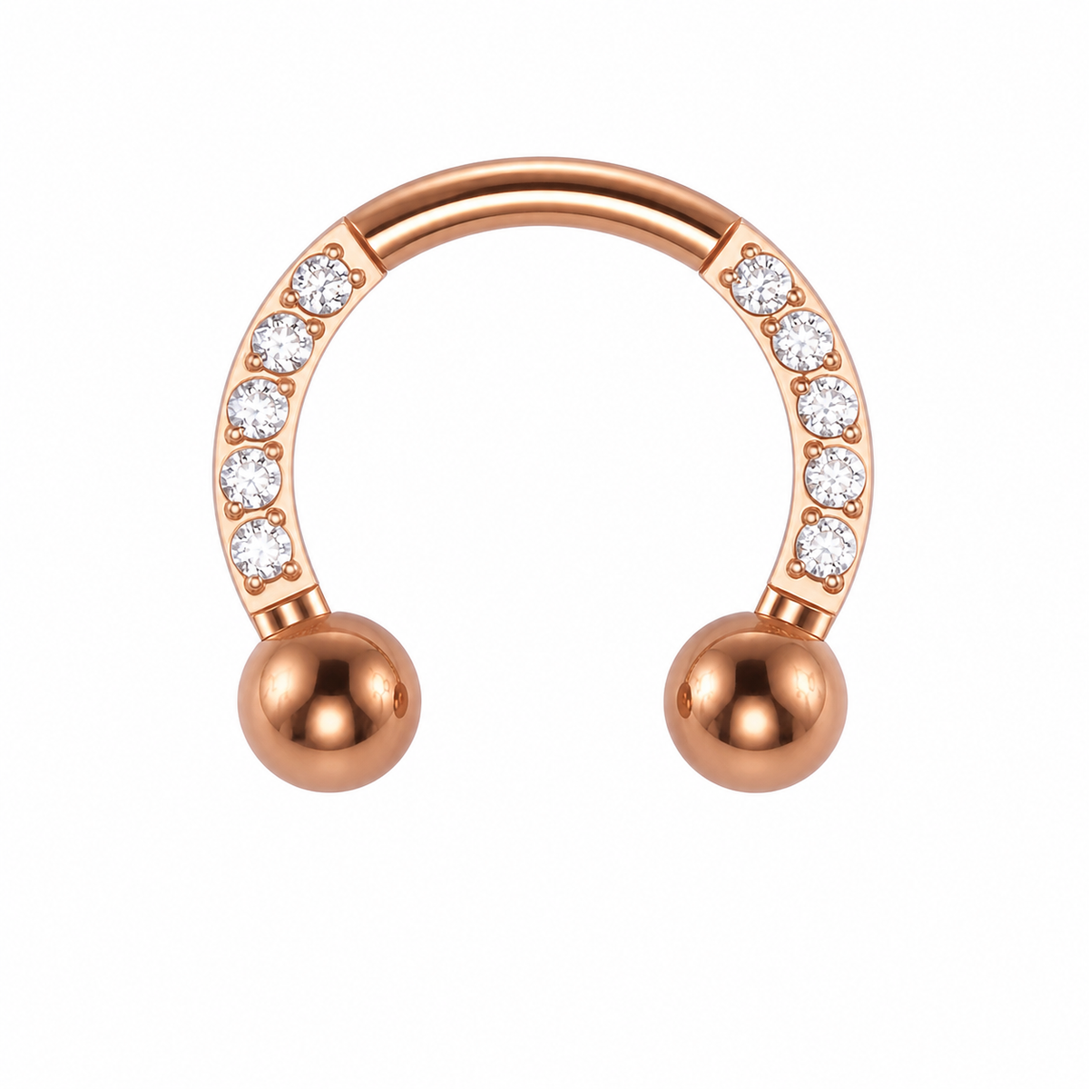 [TOPOSH-LEGACY-LAYOUT-REPAIR-20260717-LEGACY20:TP-HS-EX-RG-16G8-B3-B3-CLCZ-024:01] Clear CZ Titanium Horseshoe Ring – Rose Gold | 01_primary_product_bg
