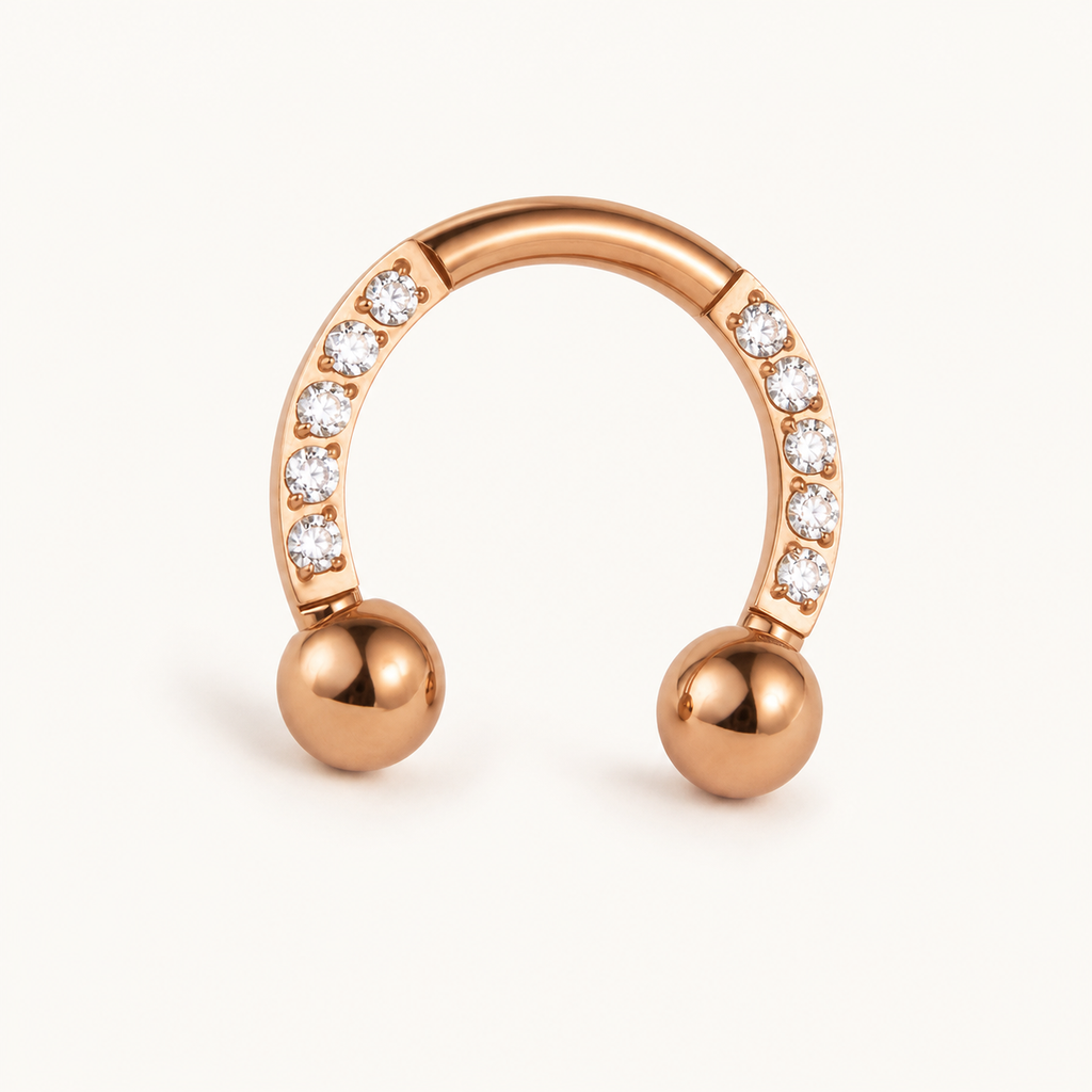 [TOPOSH-LEGACY-LAYOUT-REPAIR-20260717-LEGACY20:TP-HS-EX-RG-16G8-B3-B3-CLCZ-024:05] Clear CZ Titanium Horseshoe Ring – Rose Gold | 05_product_angles