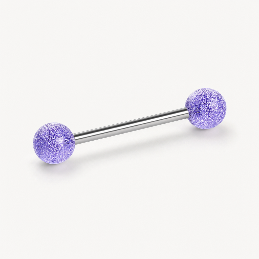[TOPOSH-LEGACY-LAYOUT-REPAIR-20260717-LEGACY32:TP-TR-EX-SIL-14G16-B6-B6-PLN-321:05] Lavender Textured Ball Titanium Tongue Barbell – Silver | 05_product_angles