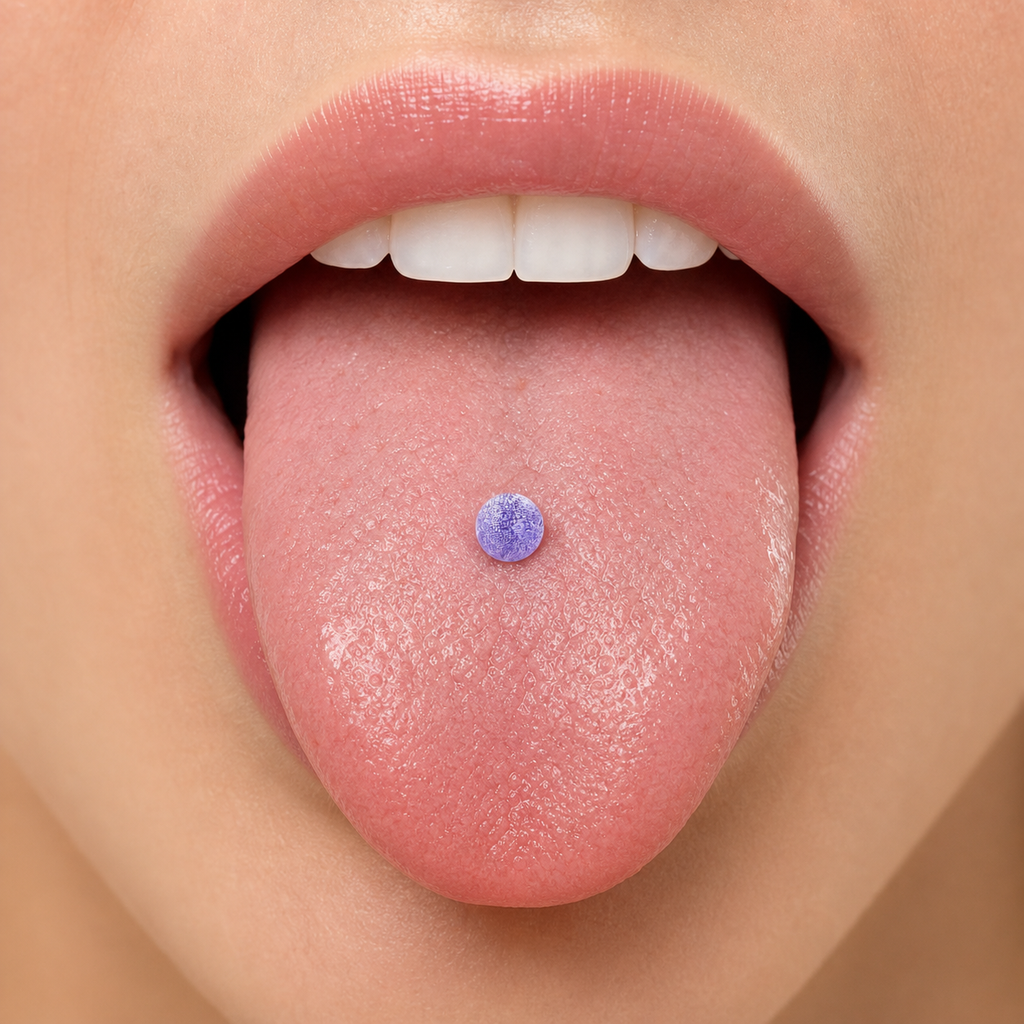 [TOPOSH-LEGACY-LAYOUT-REPAIR-20260717-LEGACY32:TP-TR-EX-SIL-14G16-B6-B6-PLN-321:02] Lavender Textured Ball Titanium Tongue Barbell – Silver | 02_model_white