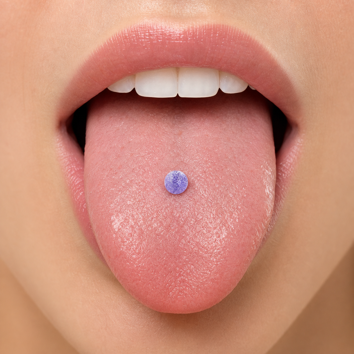 [TOPOSH-LEGACY-LAYOUT-REPAIR-20260717-LEGACY32:TP-TR-EX-SIL-14G16-B6-B6-PLN-321:02] Lavender Textured Ball Titanium Tongue Barbell – Silver | 02_model_white