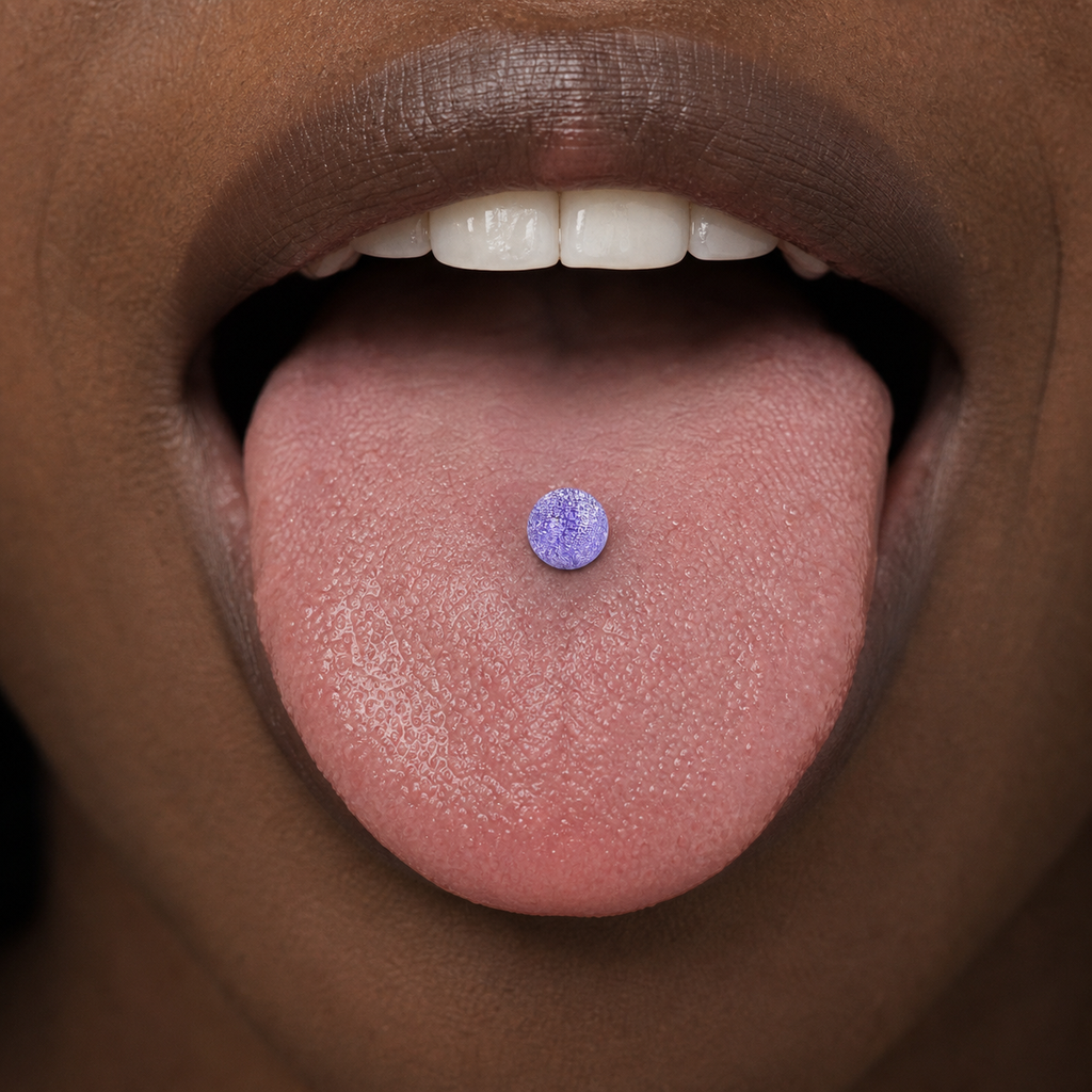 [TOPOSH-LEGACY-LAYOUT-REPAIR-20260717-LEGACY32:TP-TR-EX-SIL-14G16-B6-B6-PLN-321:03] Lavender Textured Ball Titanium Tongue Barbell – Silver | 03_model_black