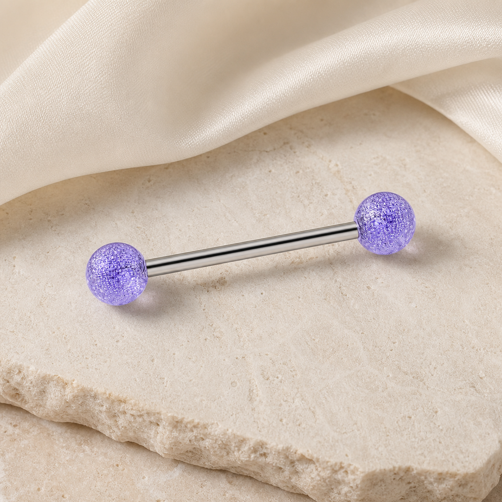 [TOPOSH-LEGACY-LAYOUT-REPAIR-20260717-LEGACY32:TP-TR-EX-SIL-14G16-B6-B6-PLN-321:06] Lavender Textured Ball Titanium Tongue Barbell – Silver | 06_accessory_flatlay
