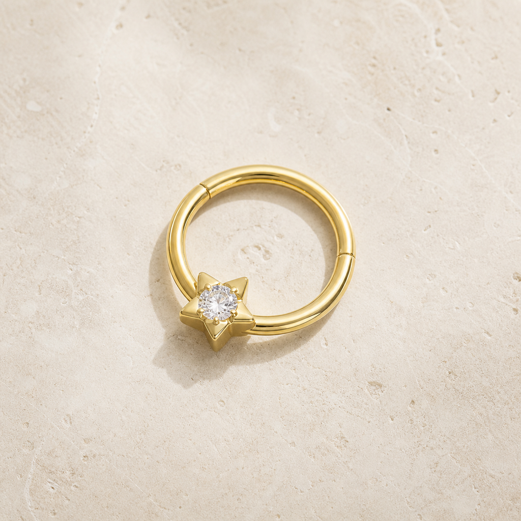 [TOPOSH-LEGACY-LAYOUT-REPAIR-20260717-LEGACY26:TP-SR-GD-16G8-CLCZ-014:06] Star Clear CZ Titanium Segment Ring – Gold | 06_accessory_flatlay