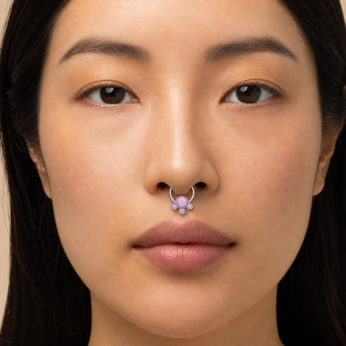 [TOPOSH-LEGACY-LAYOUT-REPAIR-20260717-LEGACY16:TP-BCR-SIL-16G8-T4-OP42-006:04] Flower Cluster Pink Opal Titanium Captive Bead Ring – Silver | 04_model_asian