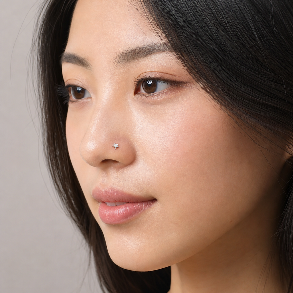 [TOPOSH-LEGACY-LAYOUT-REPAIR-20260717-LEGACY17:TP-NS-L-SIL-0.8-3-CLCZ-032:04] Clear CZ Titanium L-Bend Nose Stud – Silver, 0.8+3mm | 04_model_asian