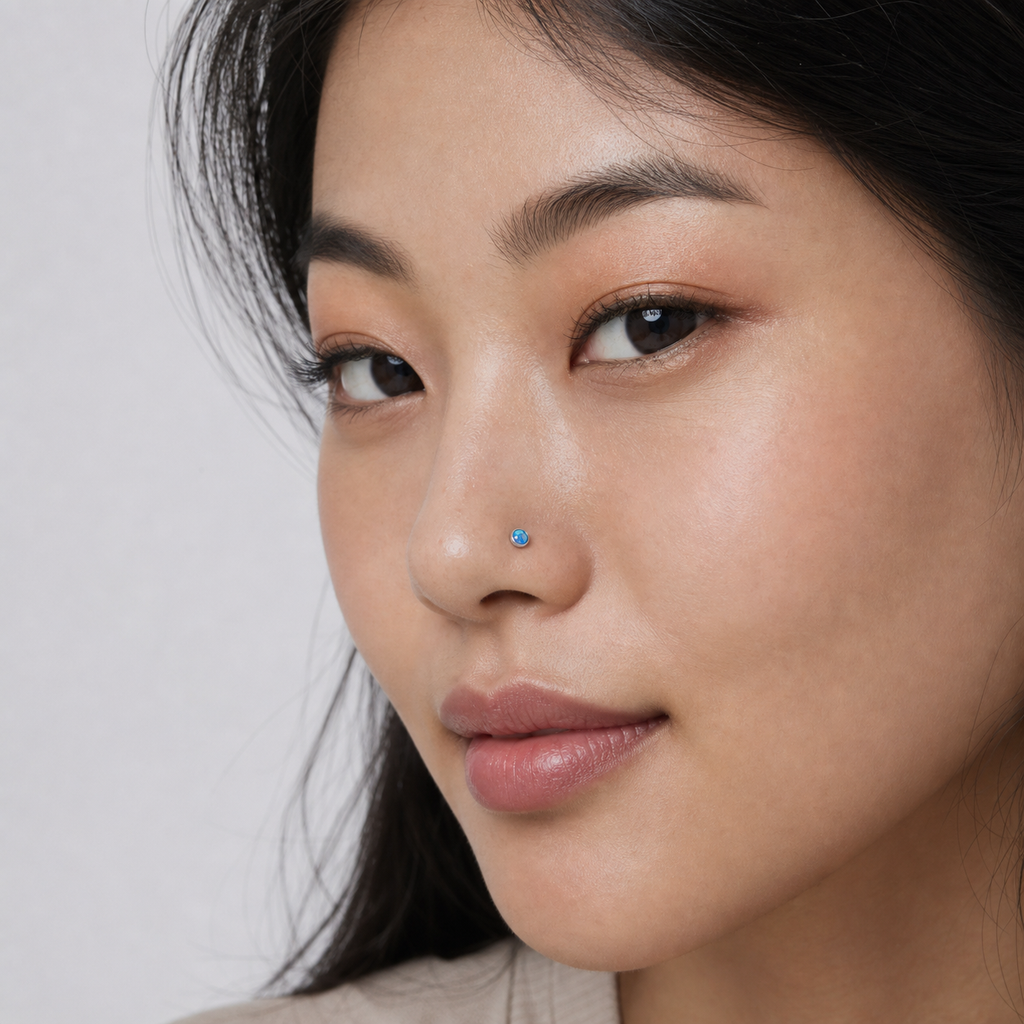 [TOPOSH-LEGACY-LAYOUT-REPAIR-20260717-LEGACY17:TP-NS-L-SIL-20G6-T2.5-OP05-022:04] Blue Opal Titanium L-Bend Nose Stud – Silver, 6+2.5mm | 04_model_asian